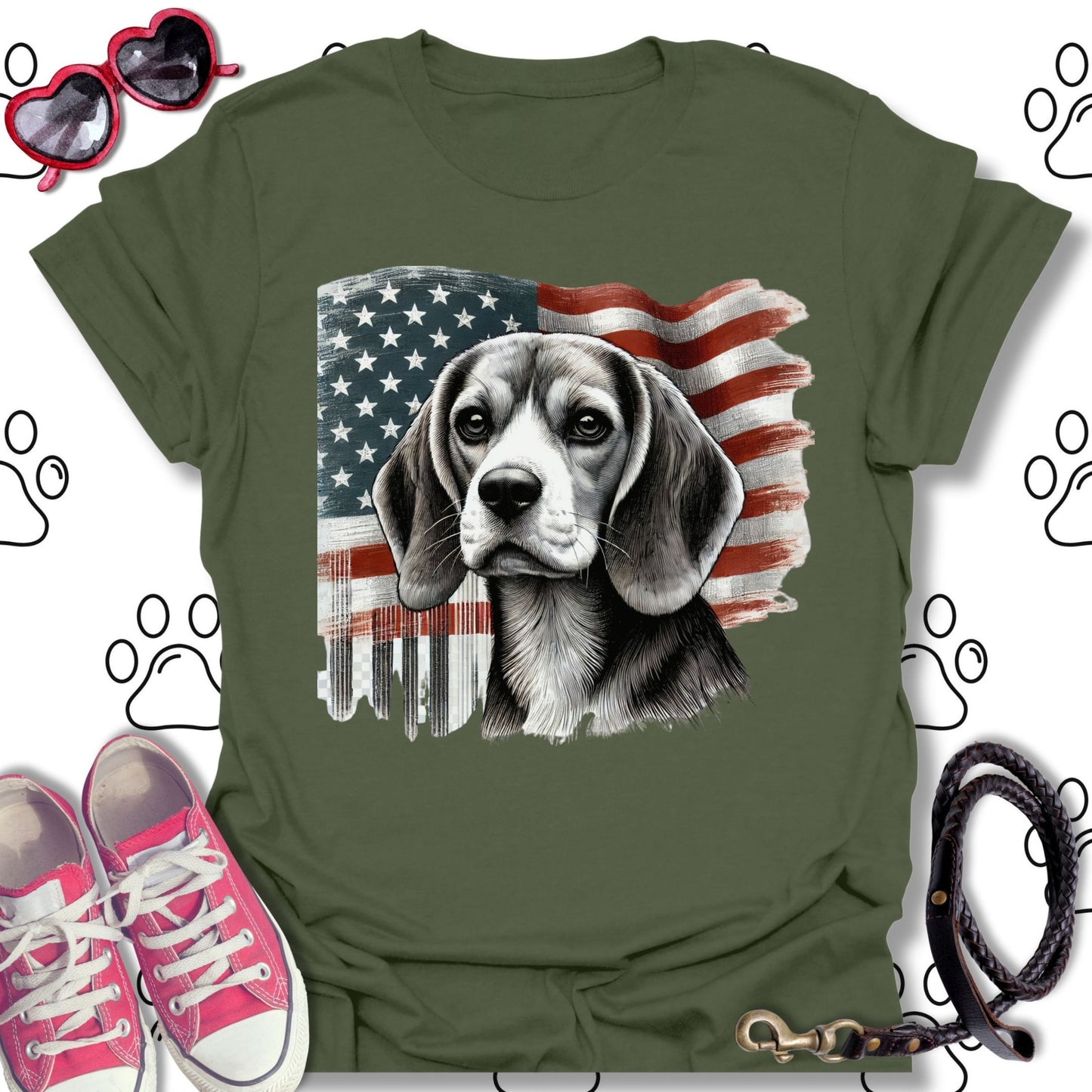 Beagle American Flag T-Shirt