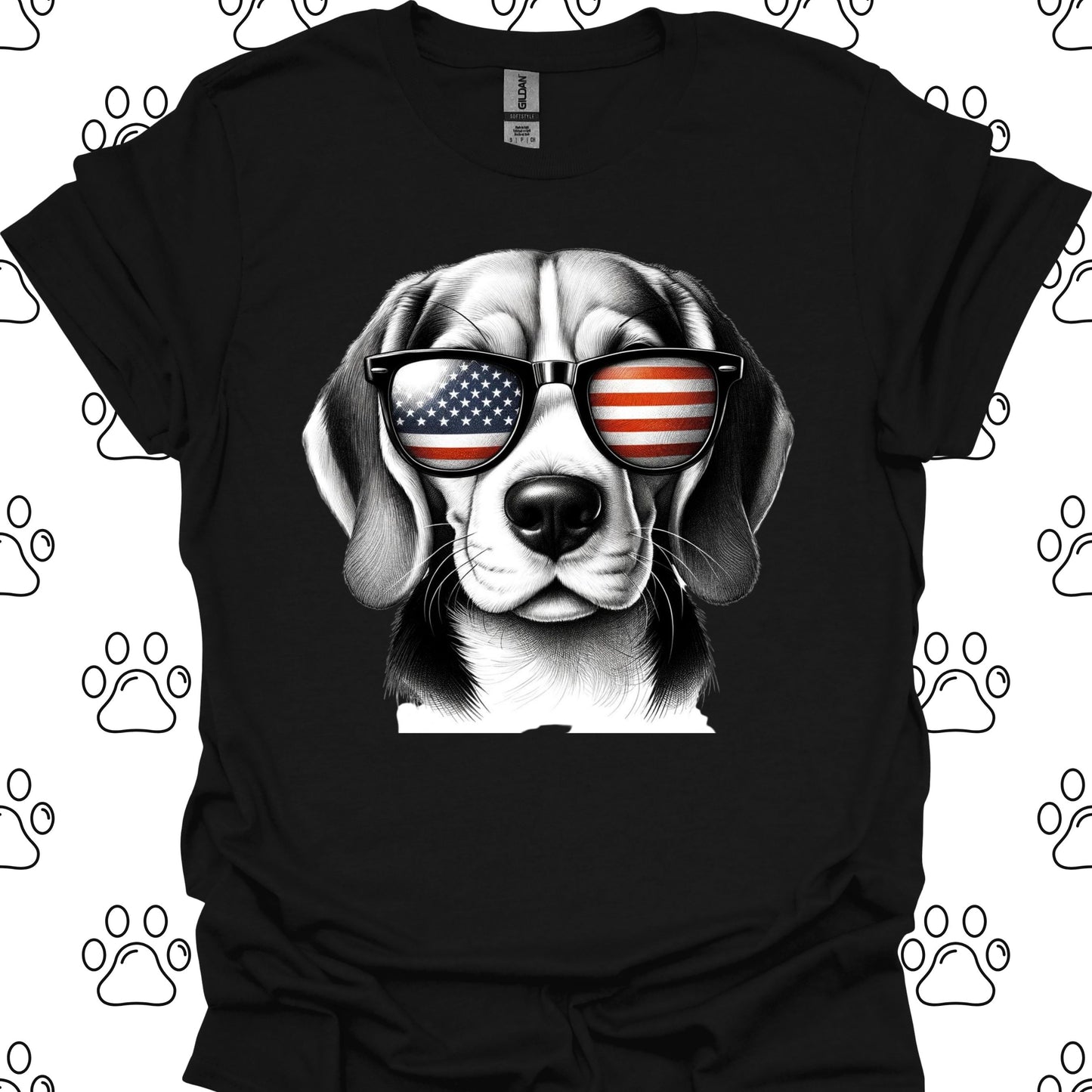 Beagle American Flag Sunglasses T-Shirt