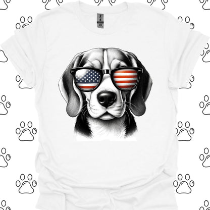 Beagle American Flag Sunglasses T-Shirt