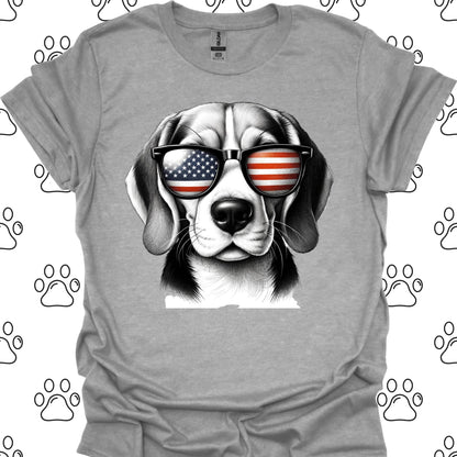 Beagle American Flag Sunglasses T-Shirt