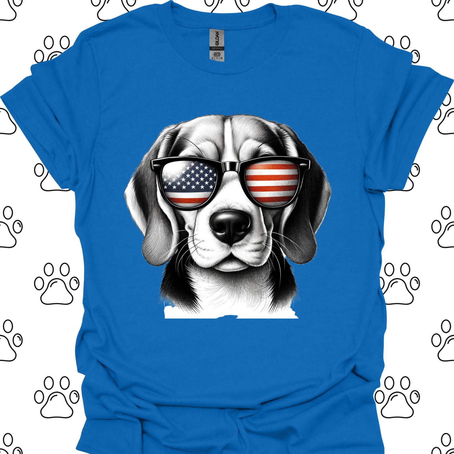 Beagle American Flag Sunglasses T-Shirt