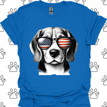 Beagle American Flag Sunglasses T-Shirt