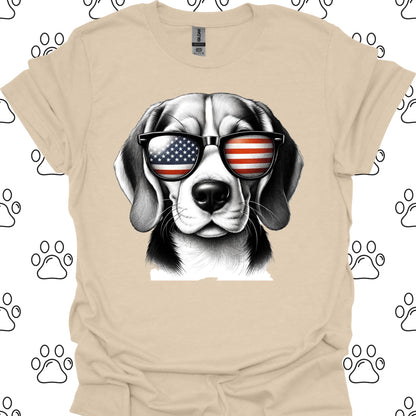 Beagle American Flag Sunglasses T-Shirt