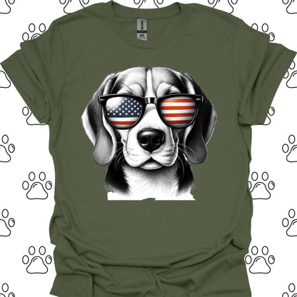 Beagle American Flag Sunglasses T-Shirt