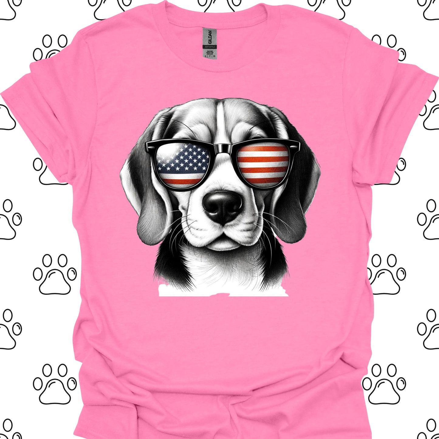 Beagle American Flag Sunglasses T-Shirt