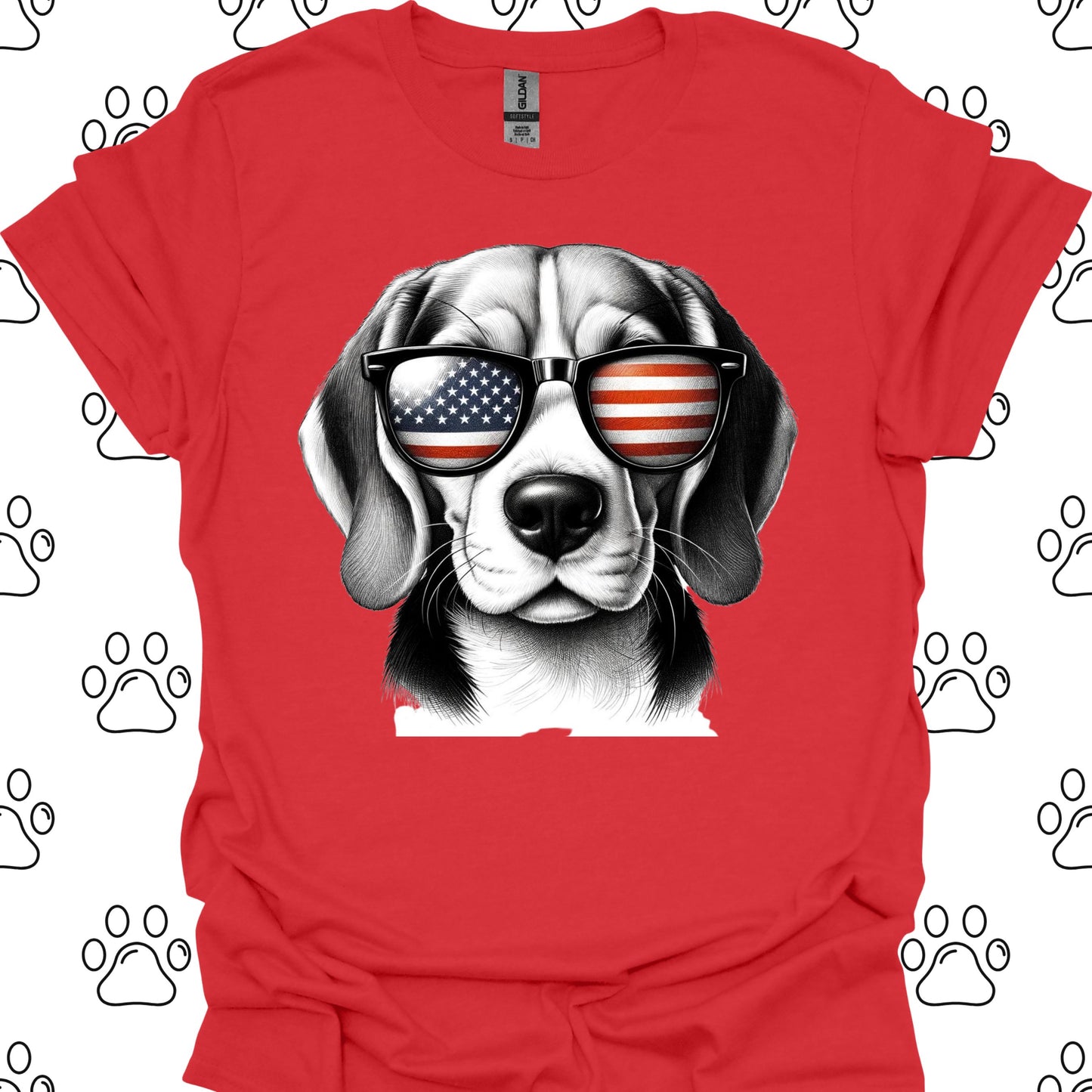 Beagle American Flag Sunglasses T-Shirt