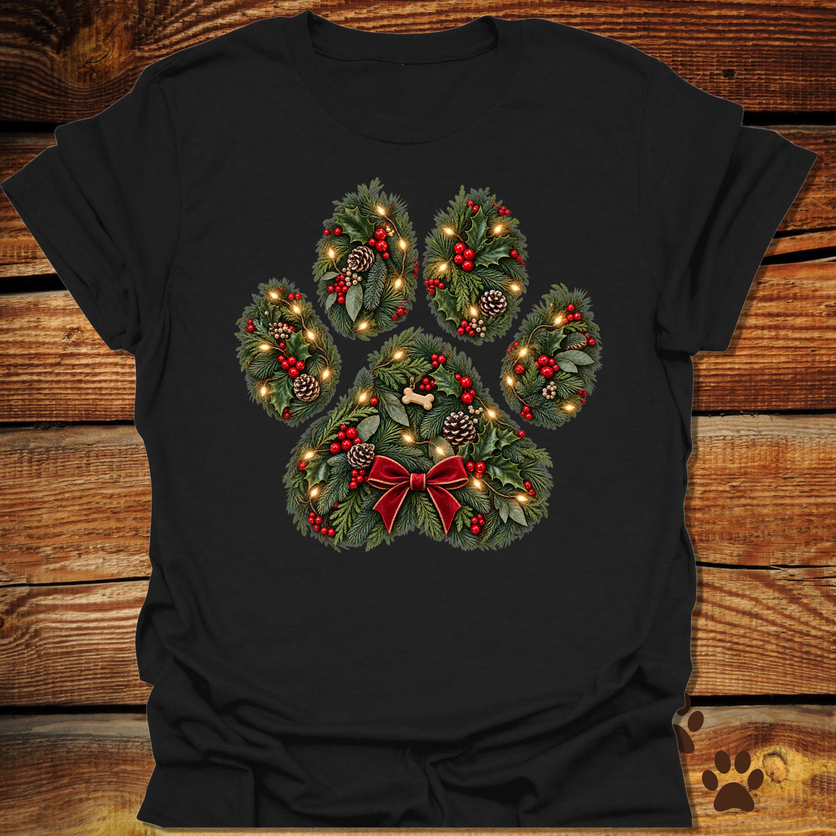 Christmas Wreath Dog Paw T-Shirt