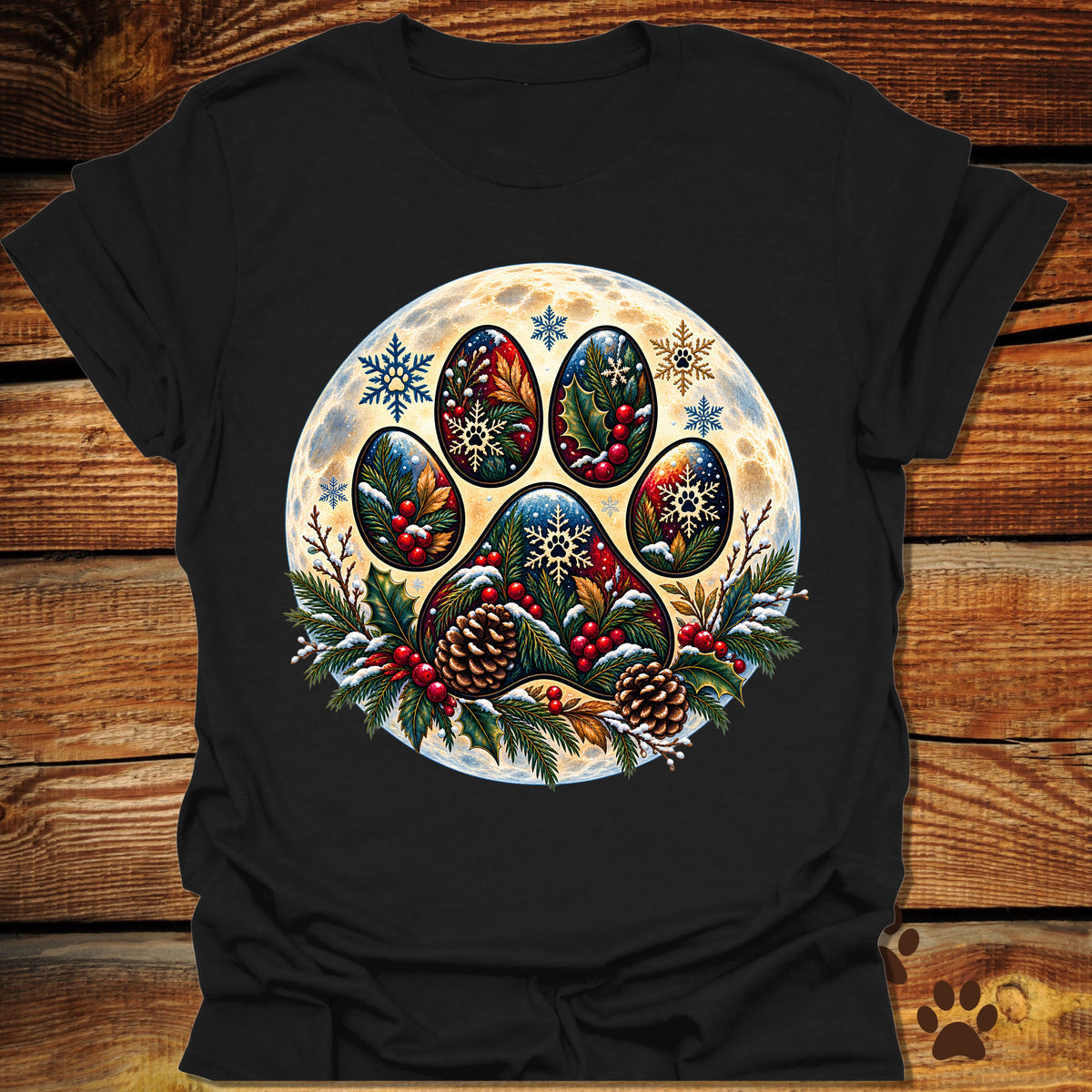 Dog Paw Christmas Moon T-Shirt