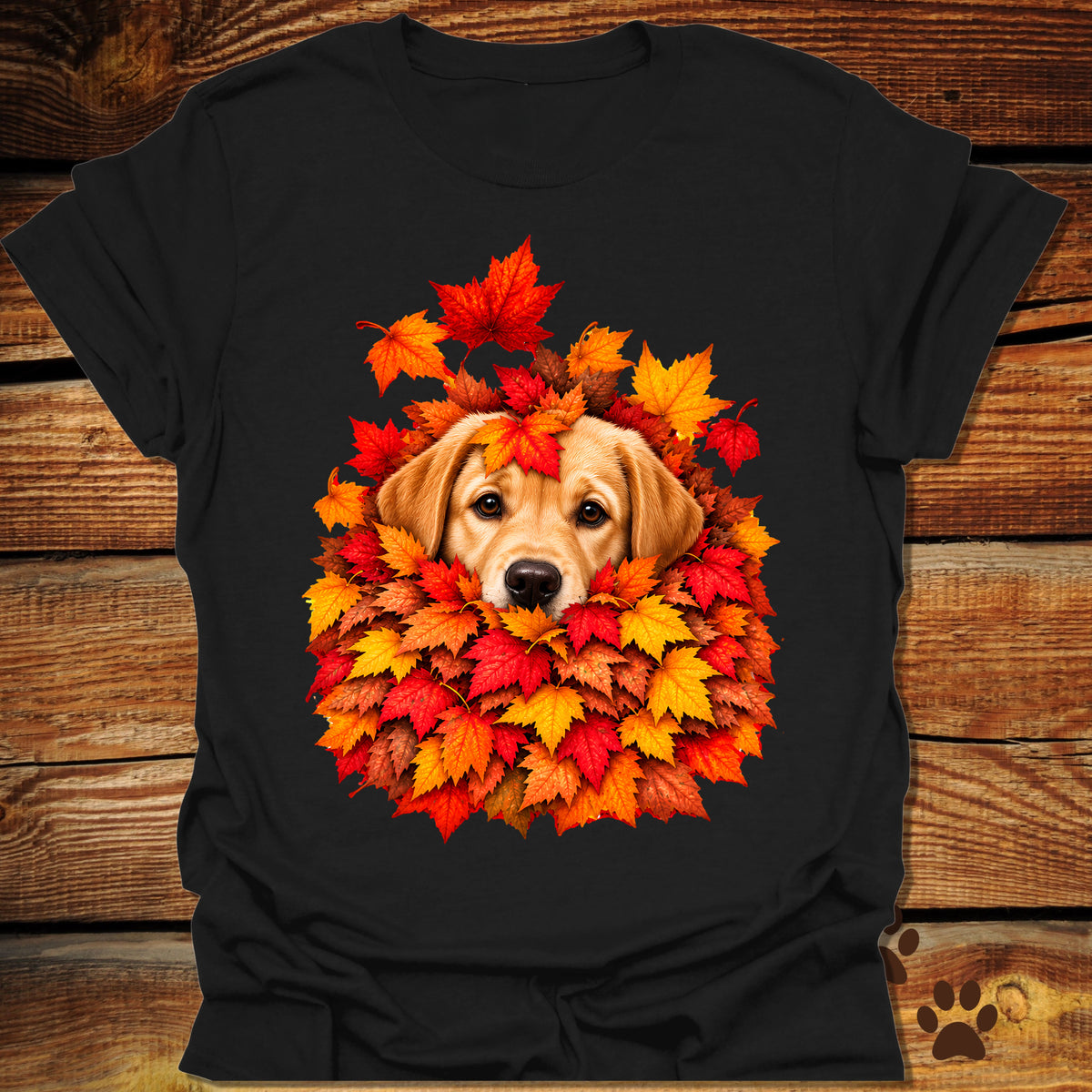 Yellow Labrador Retriever Leaf Pile T-Shirt - Front & Back Print