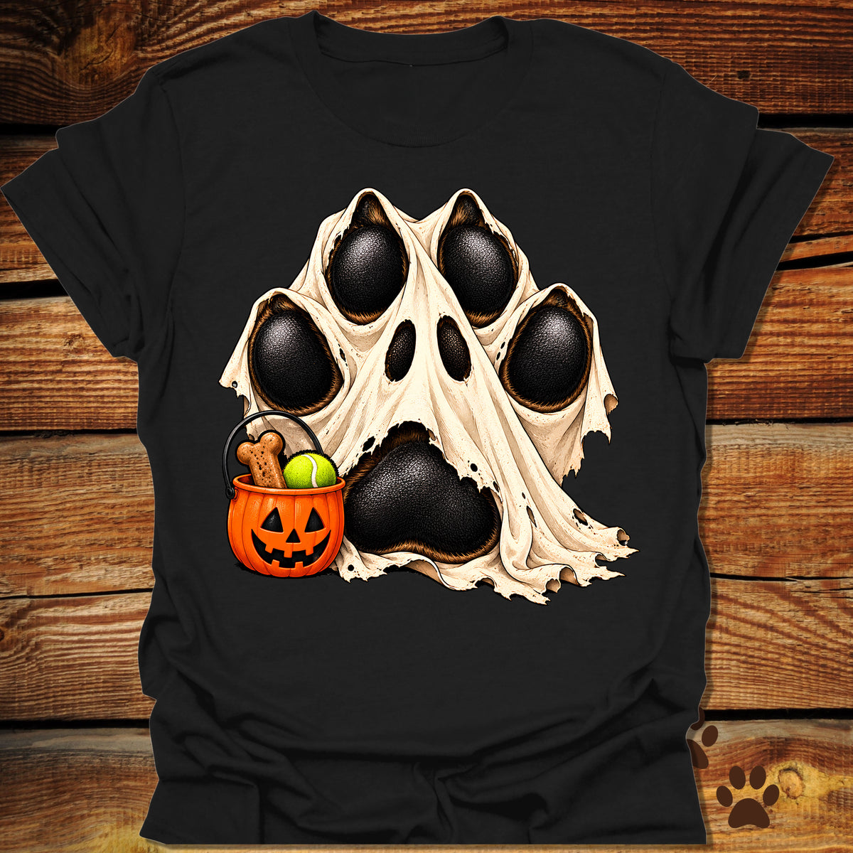 Ghost Paw Print Halloween T-Shirt