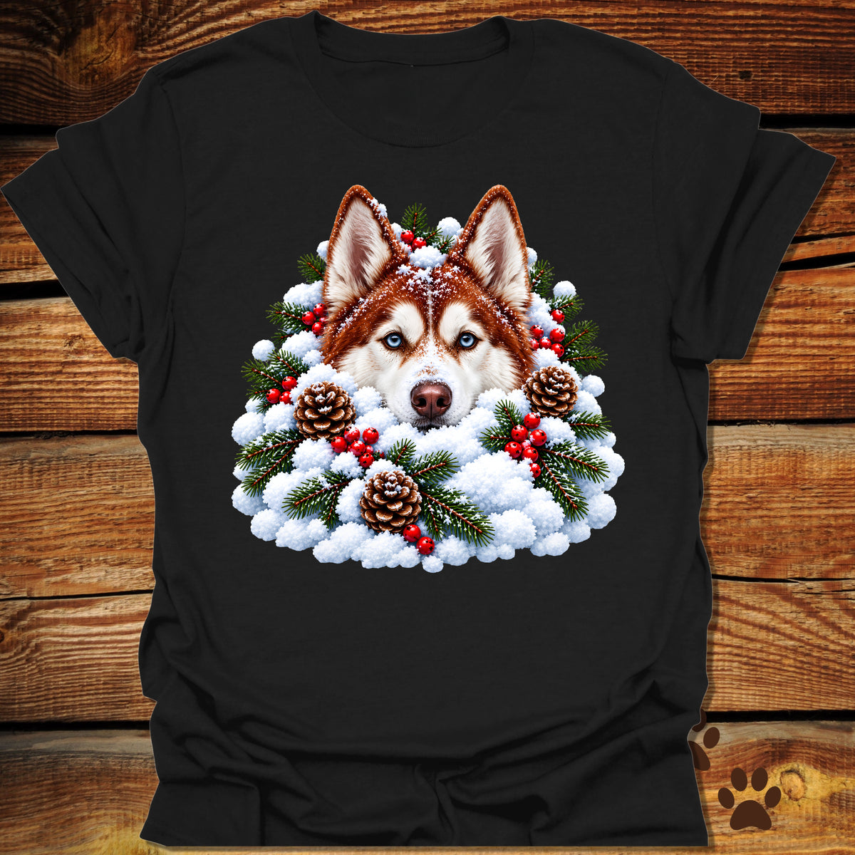 Red Husky Snow Pile T-Shirt