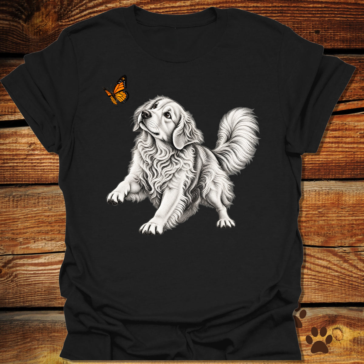 Golden Retriever Chasing Butterfly T-Shirt