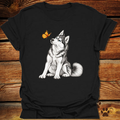Blue-Eyed Siberian Husky Butterfly T-Shirt