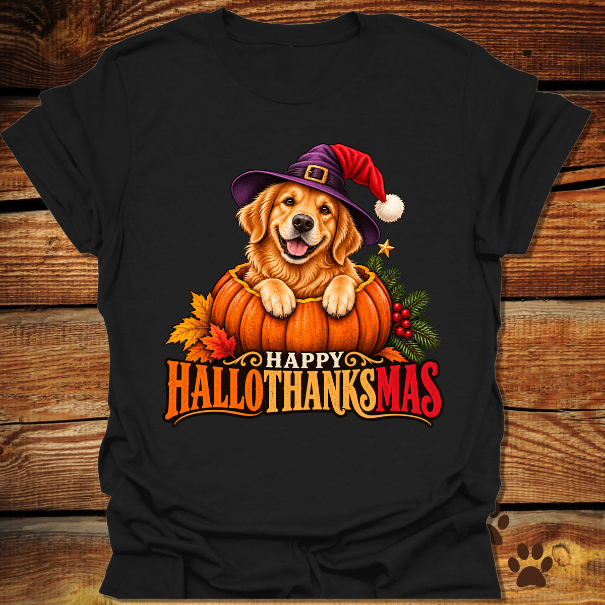 Happy Hallothanksmas Golden Retriever T-Shirt
