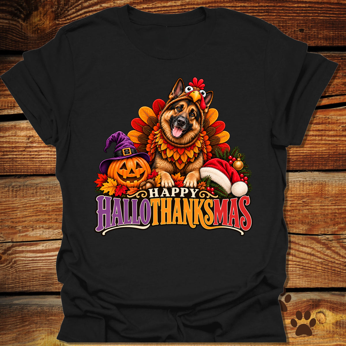 Happy Hallothanksmas German Shepherd Turkey T-Shirt