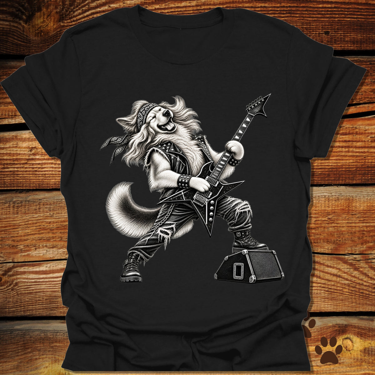 Golden Retriever Heavy Metal Guitar T-Shirt