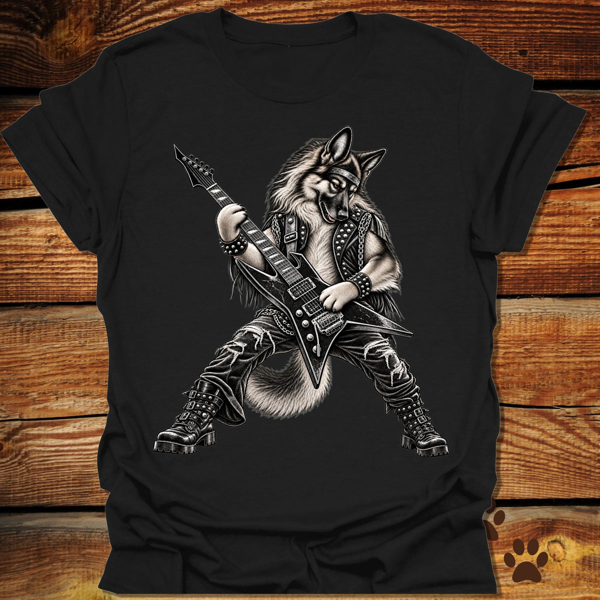German Shepherd Heavy Metal Guitar T-Shirt