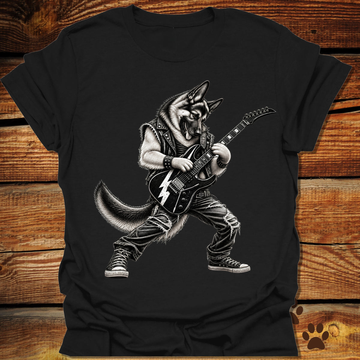 German Shepherd Shredding Guitar T-Shirt