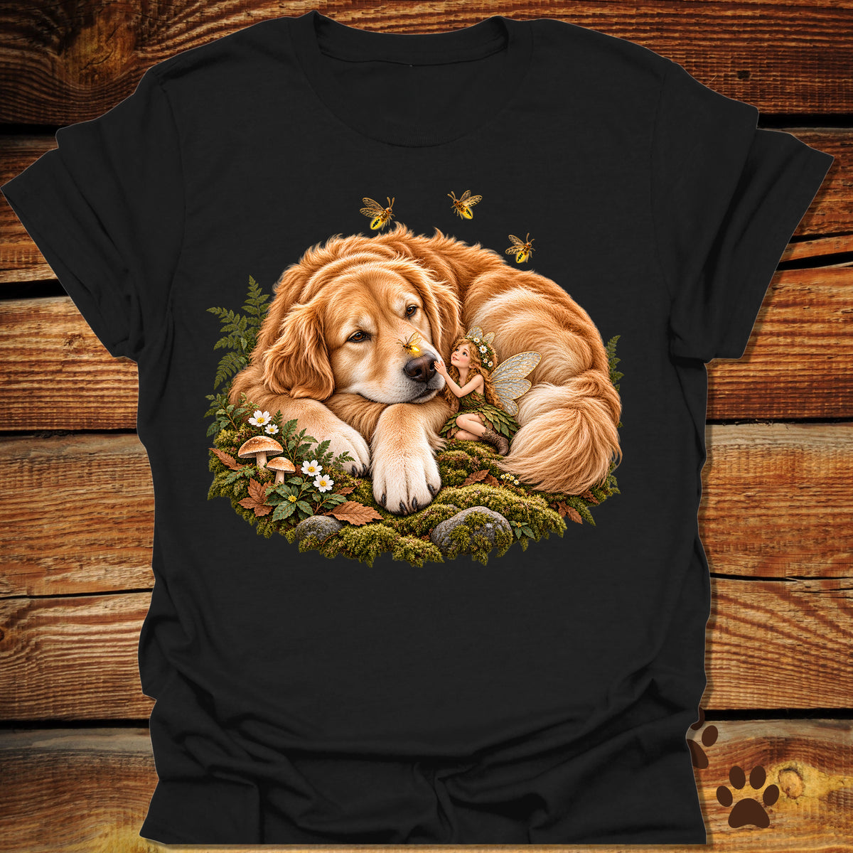 Golden Retriever and Fairy Fireflies T-Shirt