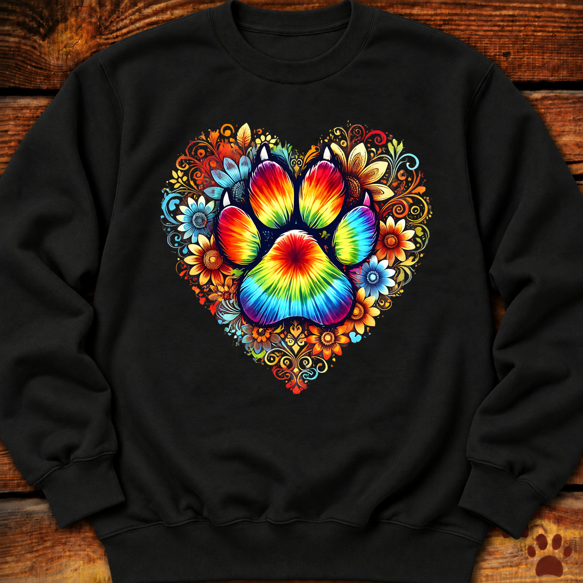 Rainbow Paw Print Heart Crewneck