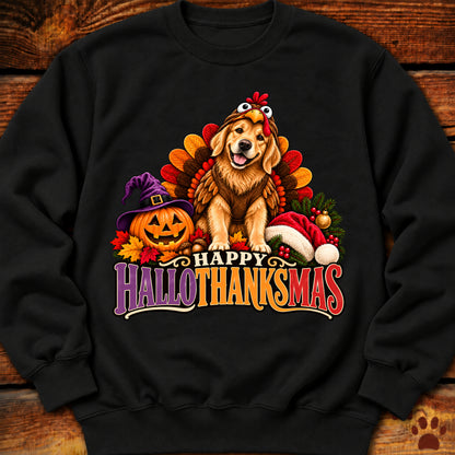 Happy Hallothanksmas Golden Retriever Turkey Sweatshirt
