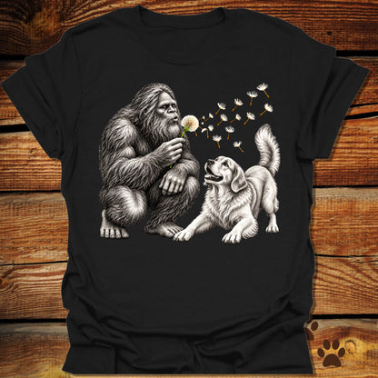 Bigfoot and Golden Retriever Dandelion T-Shirt