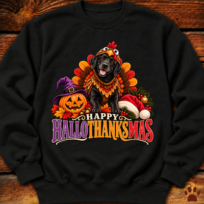 Happy Hallothanksmas Black Labrador Turkey Sweatshirt