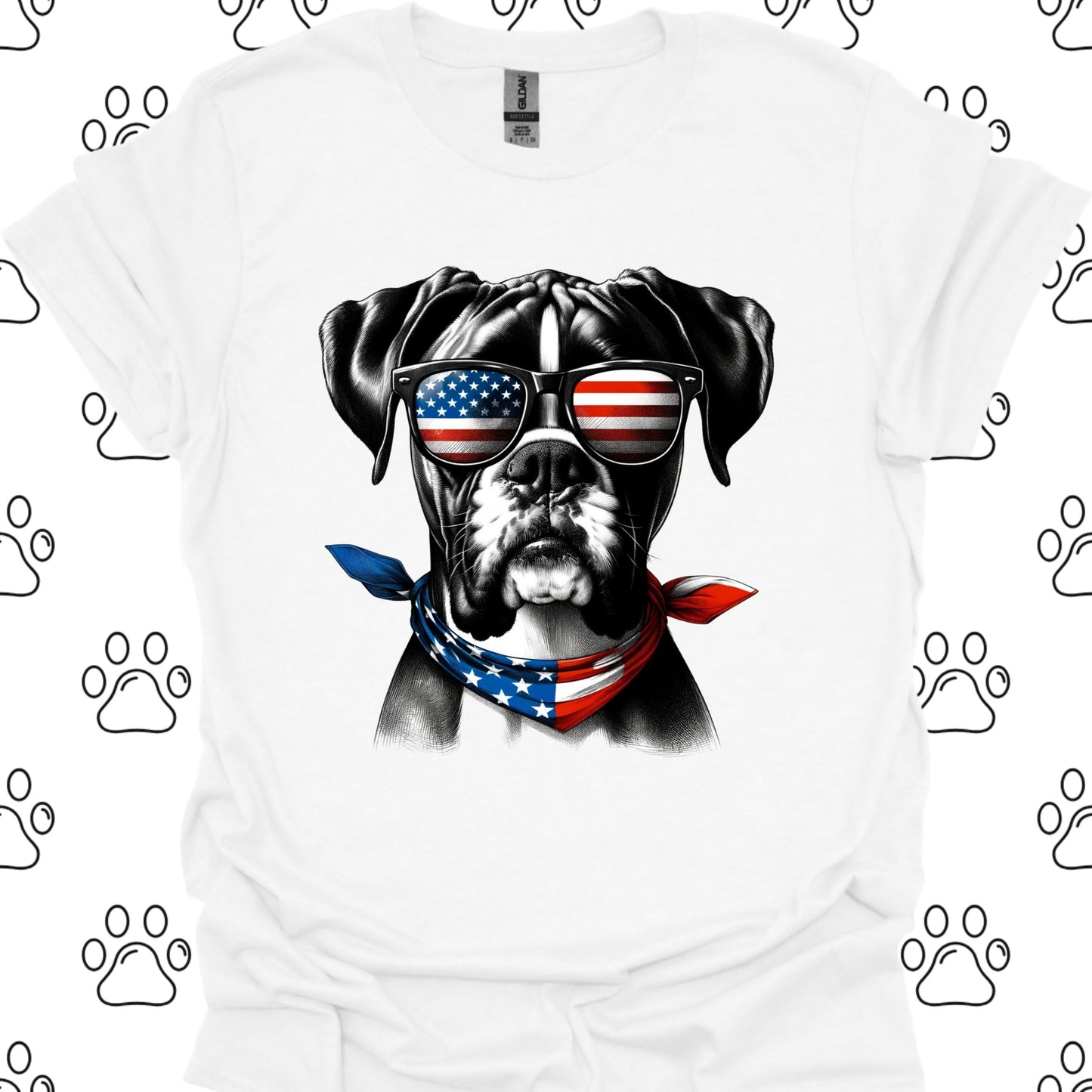 Boxer American Flag Sunglasses T-Shirt