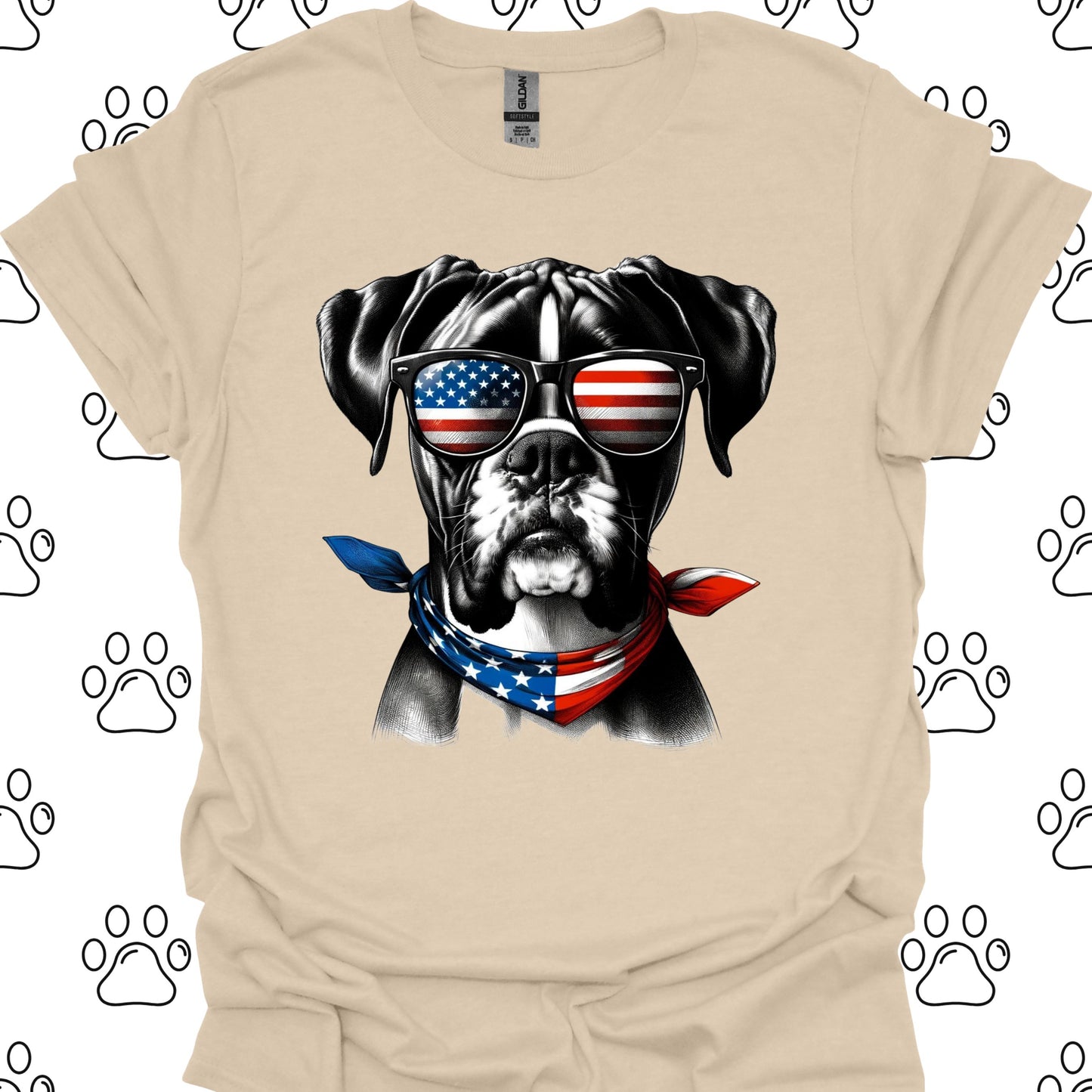 Boxer American Flag Sunglasses T-Shirt