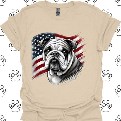 Bulldog Patriotic American Flag T-Shirt