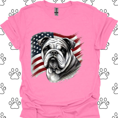 Bulldog Patriotic American Flag T-Shirt