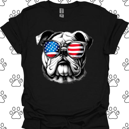 Bulldog American Flag Sunglasses T-Shirt