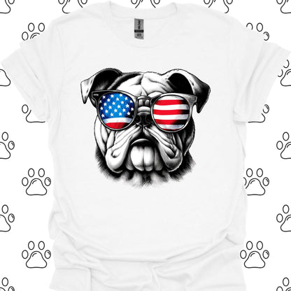 Bulldog American Flag Sunglasses T-Shirt