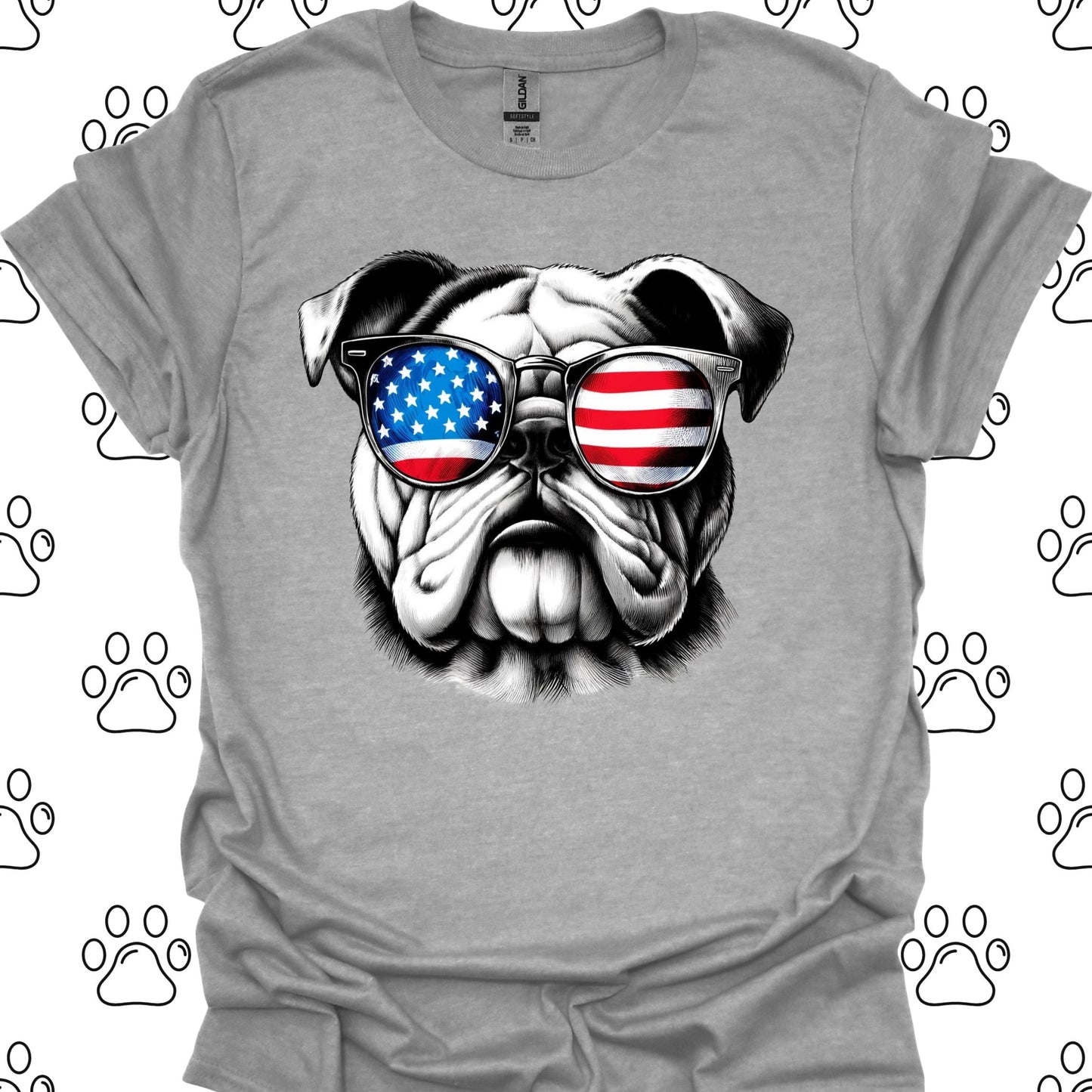 Bulldog American Flag Sunglasses T-Shirt