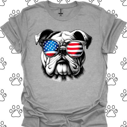 Bulldog American Flag Sunglasses T-Shirt