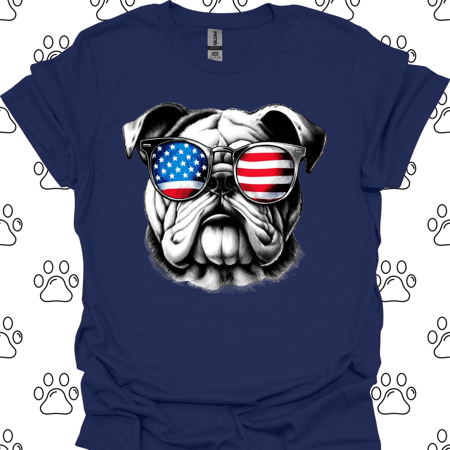 Bulldog American Flag Sunglasses T-Shirt