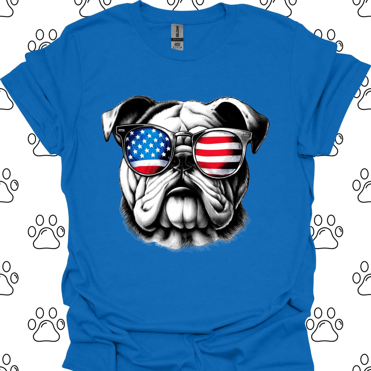 Bulldog American Flag Sunglasses T-Shirt