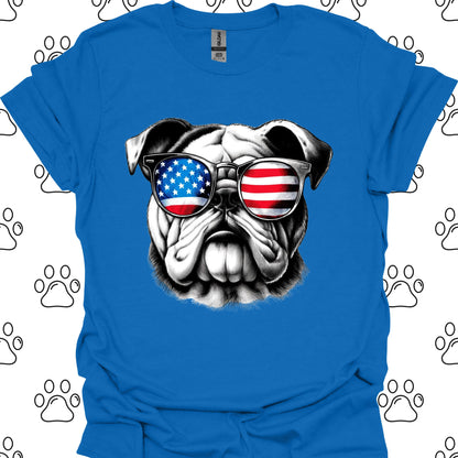 Bulldog American Flag Sunglasses T-Shirt