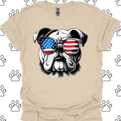 Bulldog American Flag Sunglasses T-Shirt