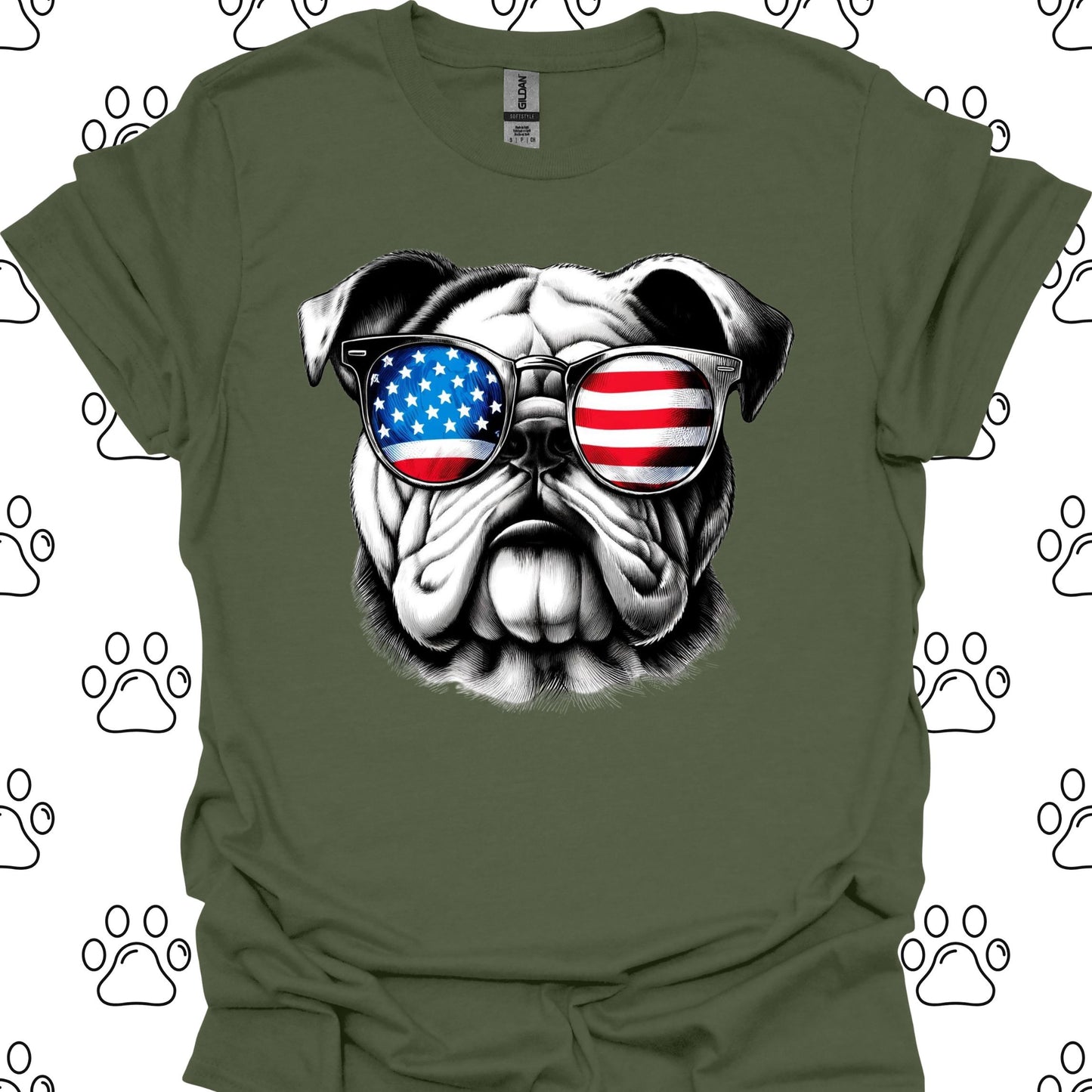 Bulldog American Flag Sunglasses T-Shirt