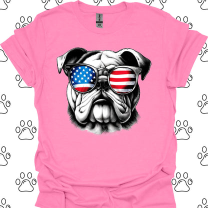 Bulldog American Flag Sunglasses T-Shirt