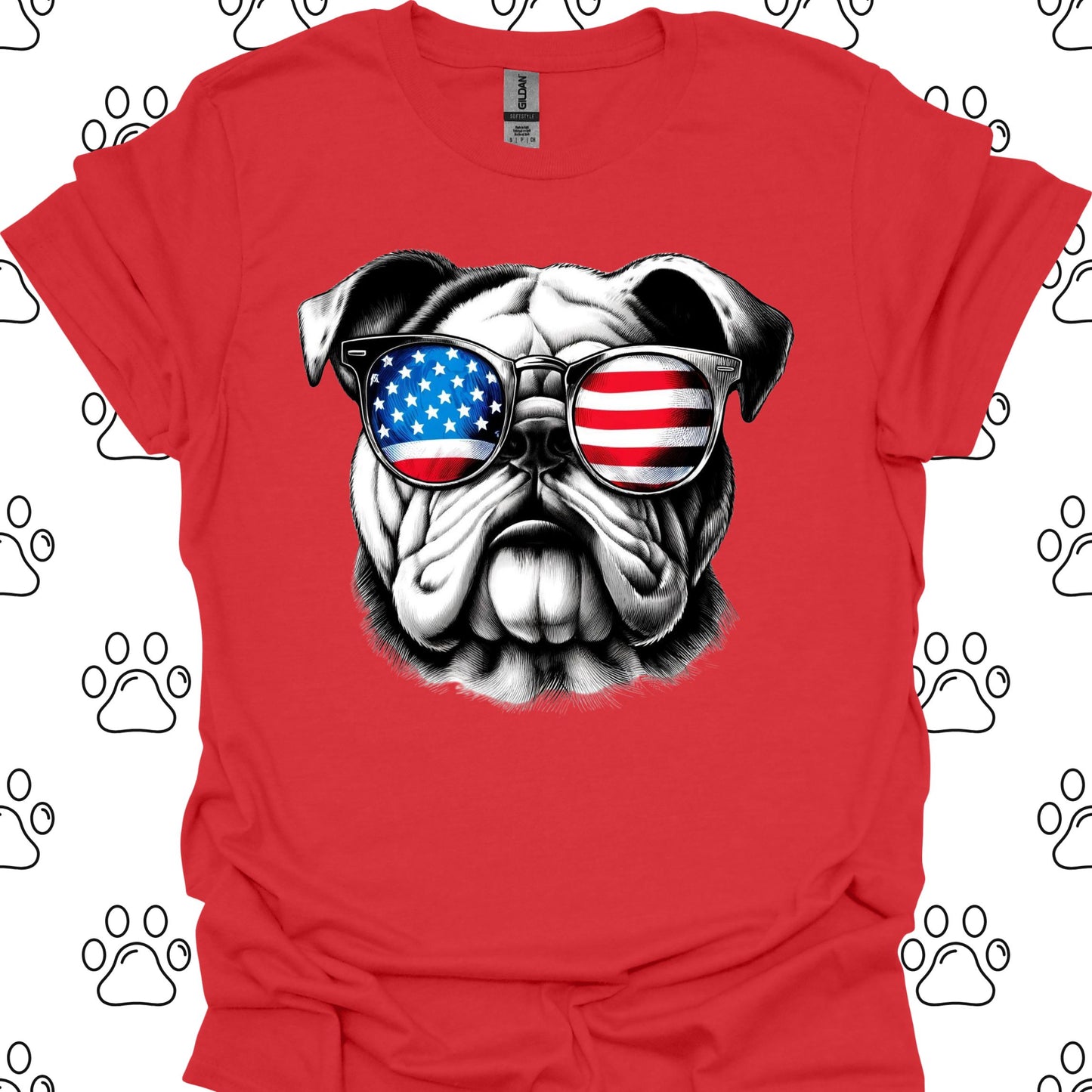 Bulldog American Flag Sunglasses T-Shirt