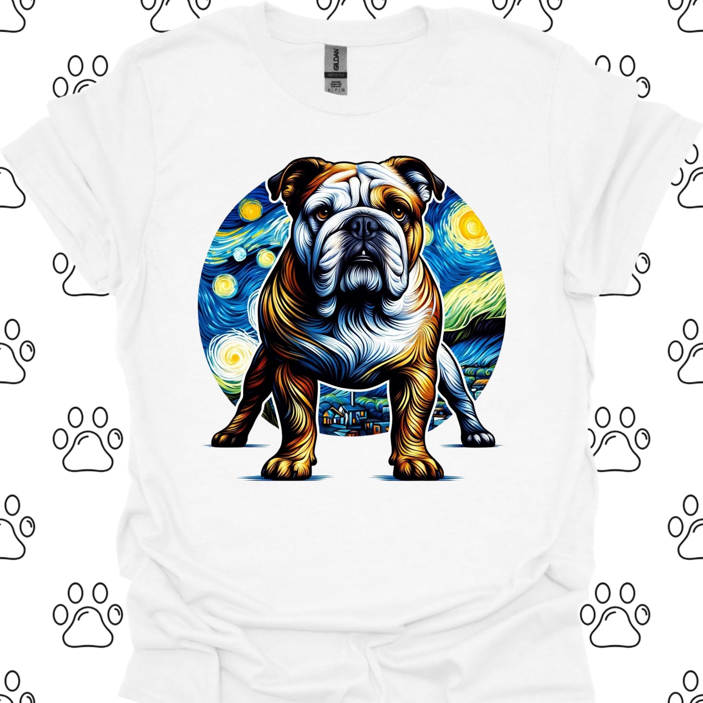 Bulldog Starry Night Art T-Shirt