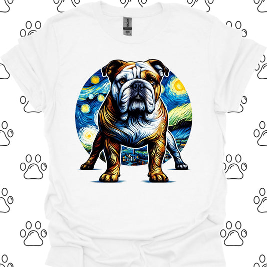 Bulldog Starry Night Art T-Shirt