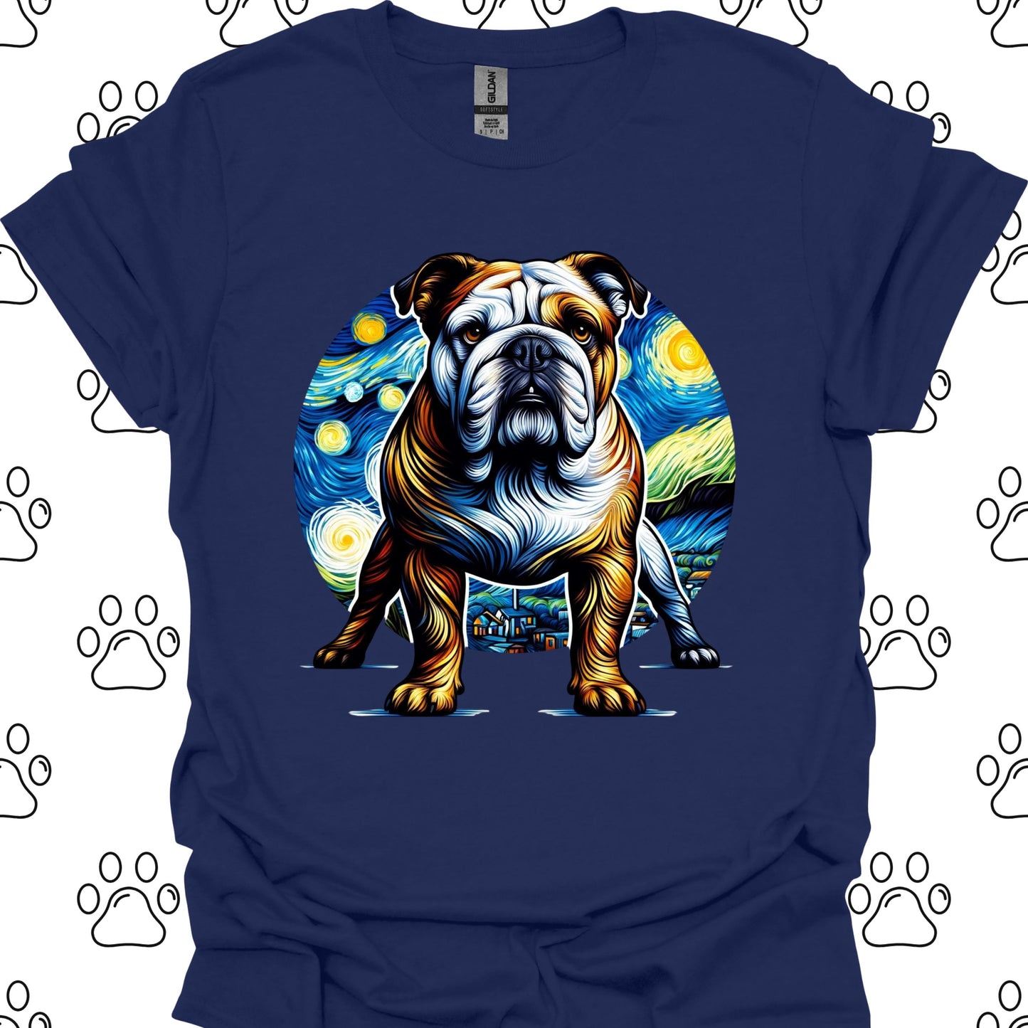 Bulldog Starry Night Art T-Shirt