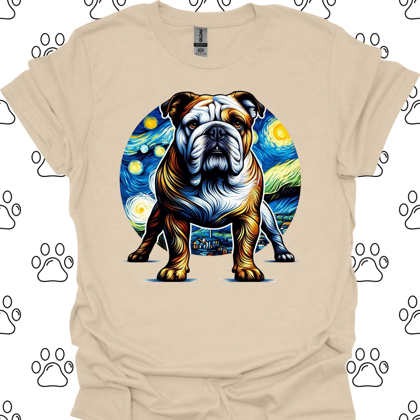 Bulldog Starry Night Art T-Shirt