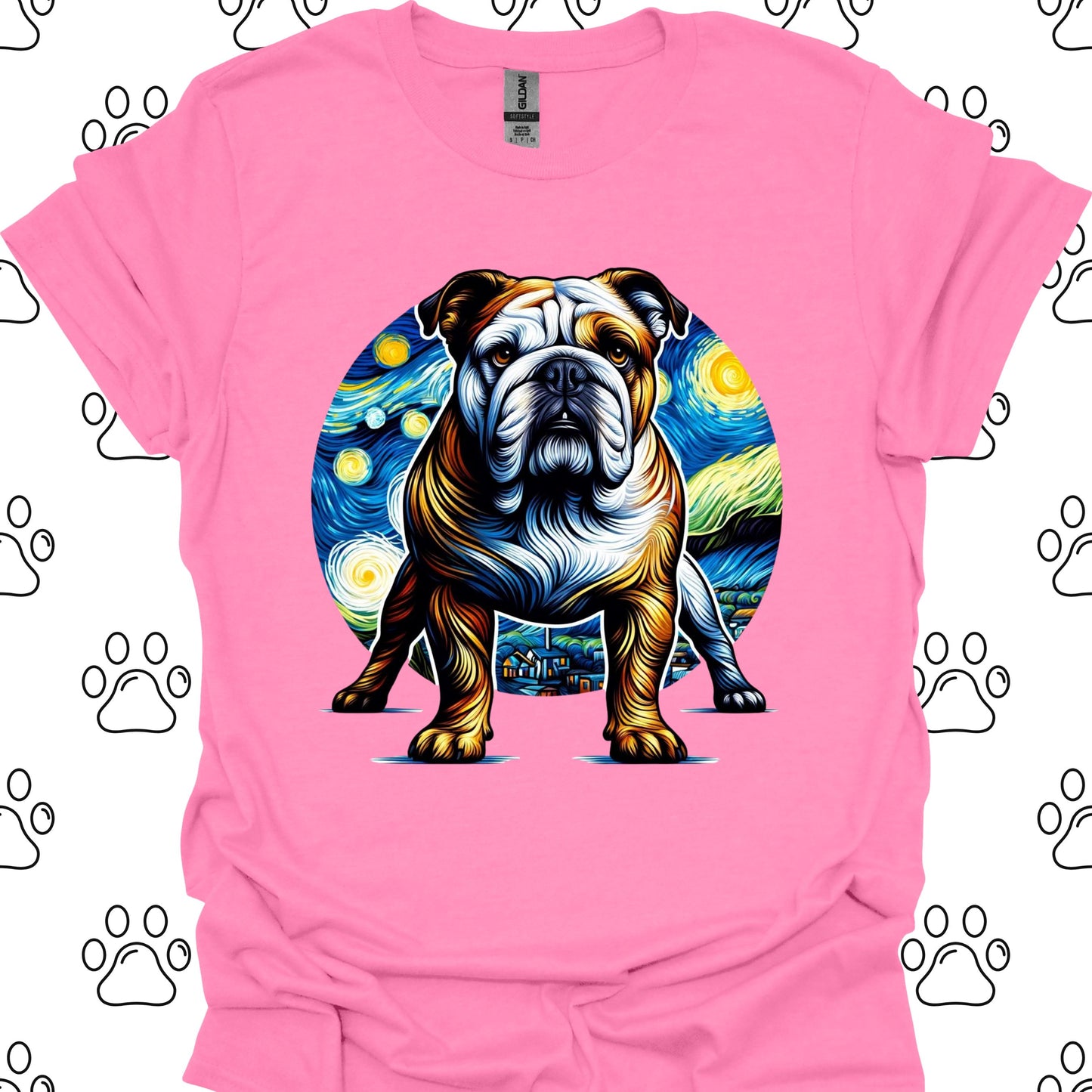 Bulldog Starry Night Art T-Shirt