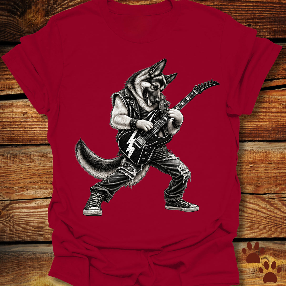 German Shepherd Shredding Guitar T-Shirt