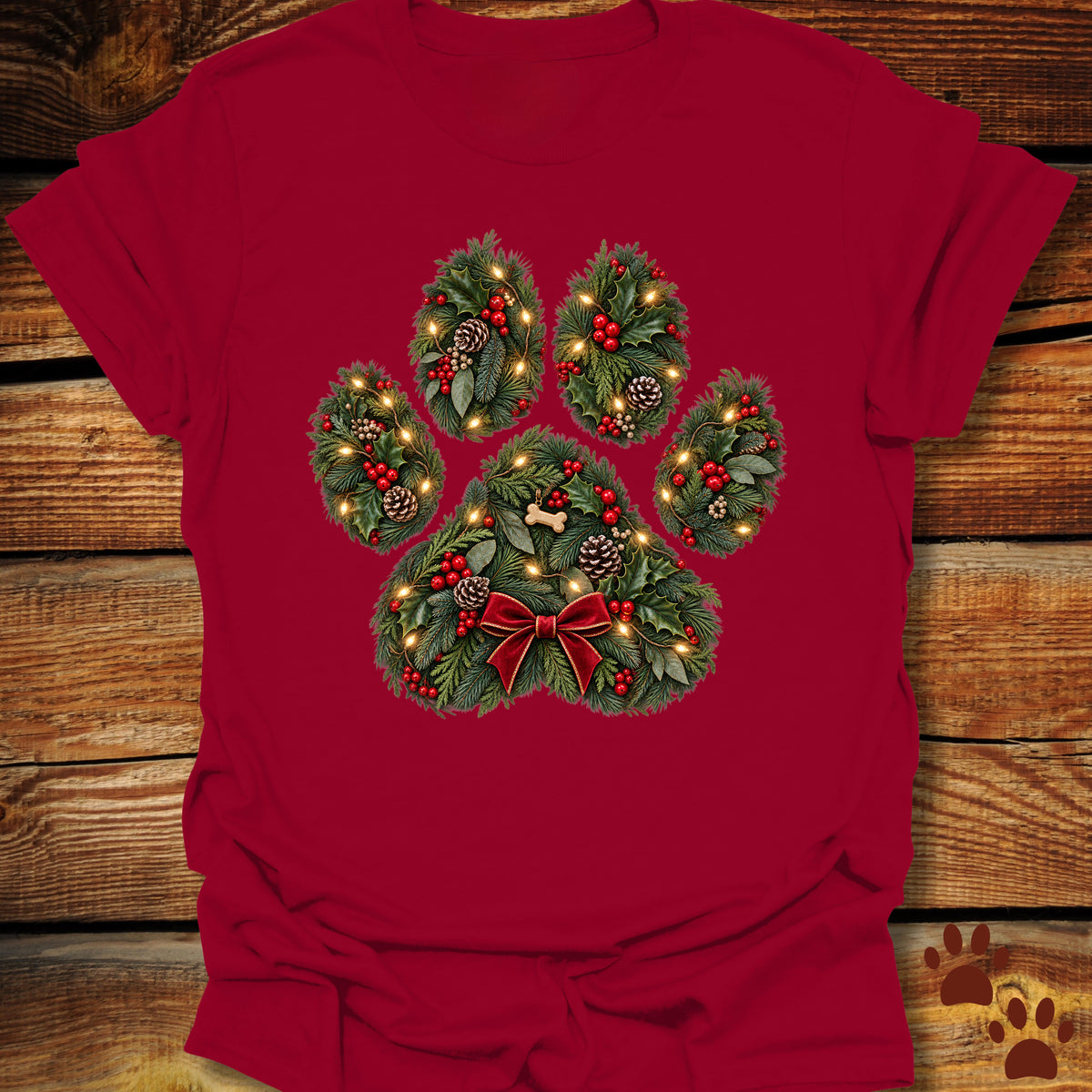 Christmas Wreath Dog Paw T-Shirt