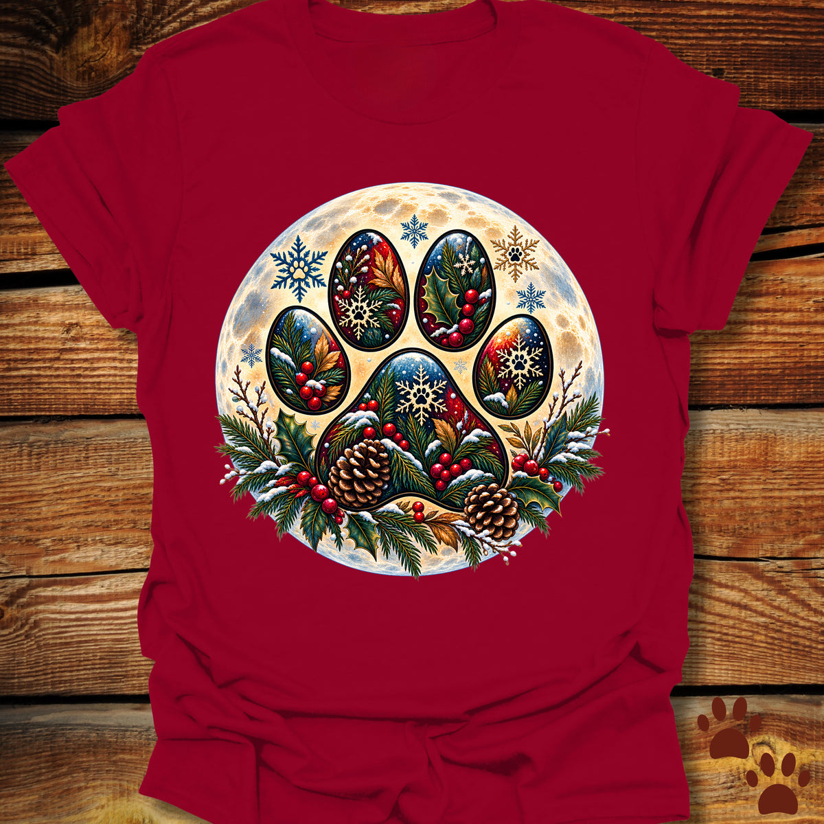 Dog Paw Christmas Moon T-Shirt